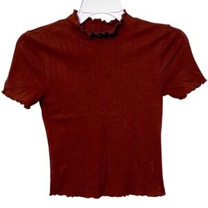 Ruffled Mock Neck Top‎ Short Sleeve Ribbed Knit Tee Shirt girls size 12